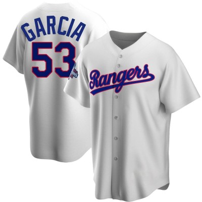 Men's Adolis Garcia Texas Rangers Replica White Home Cooperstown Collection 2023 World Series Champions Jersey