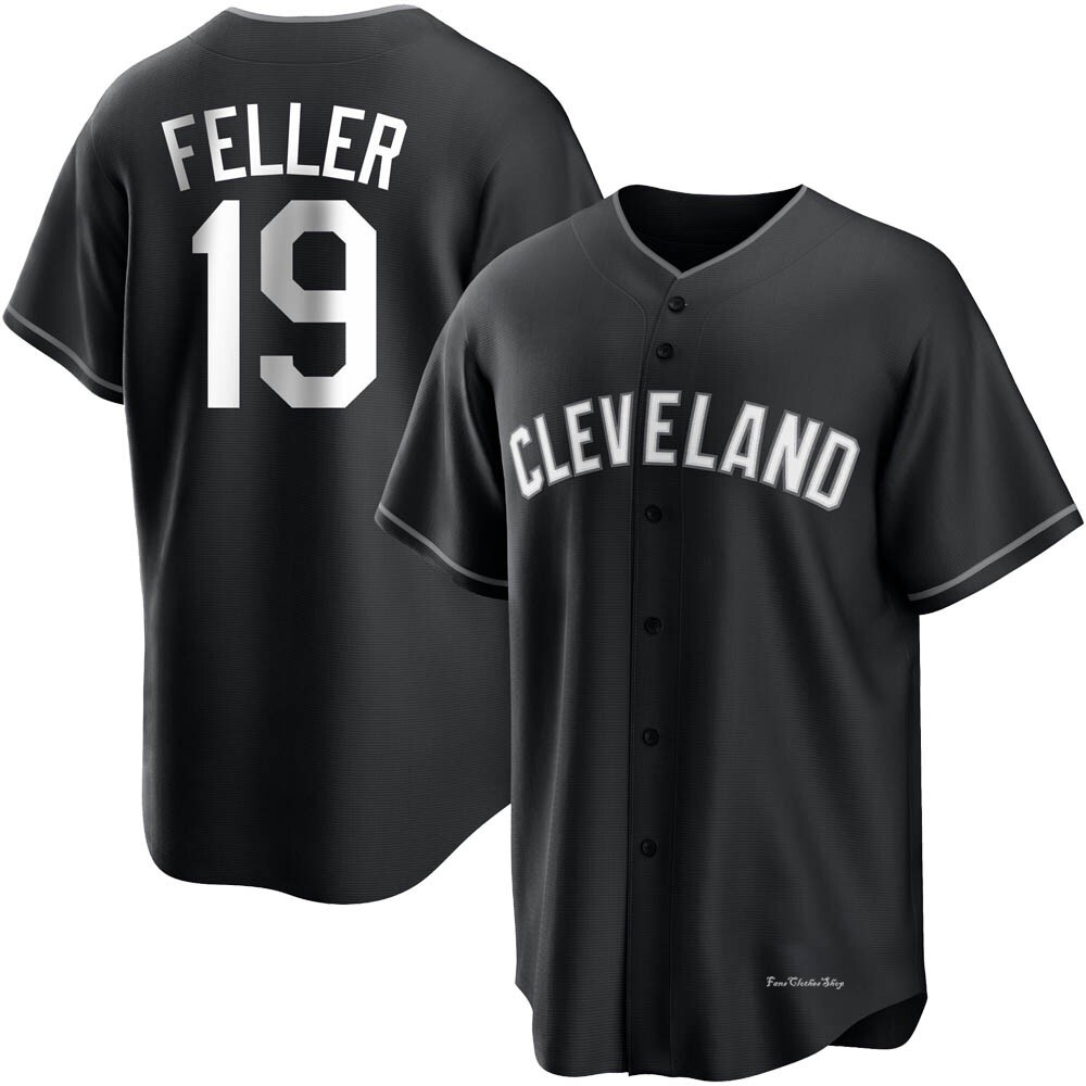 Men's Bob Feller Cleveland Guardians Replica Black/White Jersey