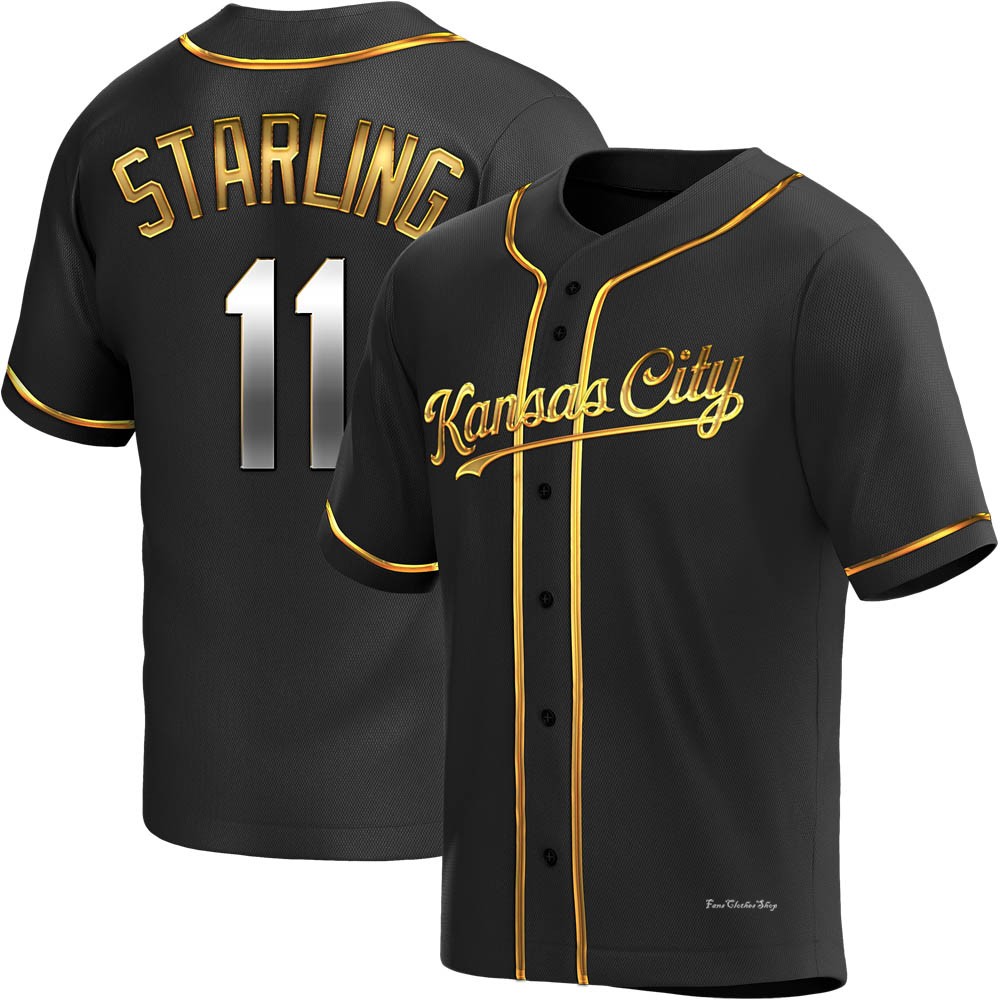 Men's Bubba Starling Kansas City Royals Replica Black Golden Alternate Jersey