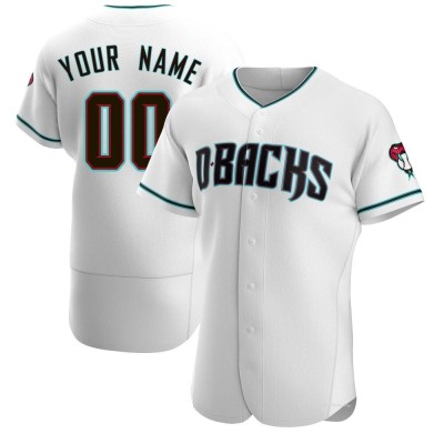 Men's Custom Arizona Diamondbacks Authentic White/Teal Alternate Jersey