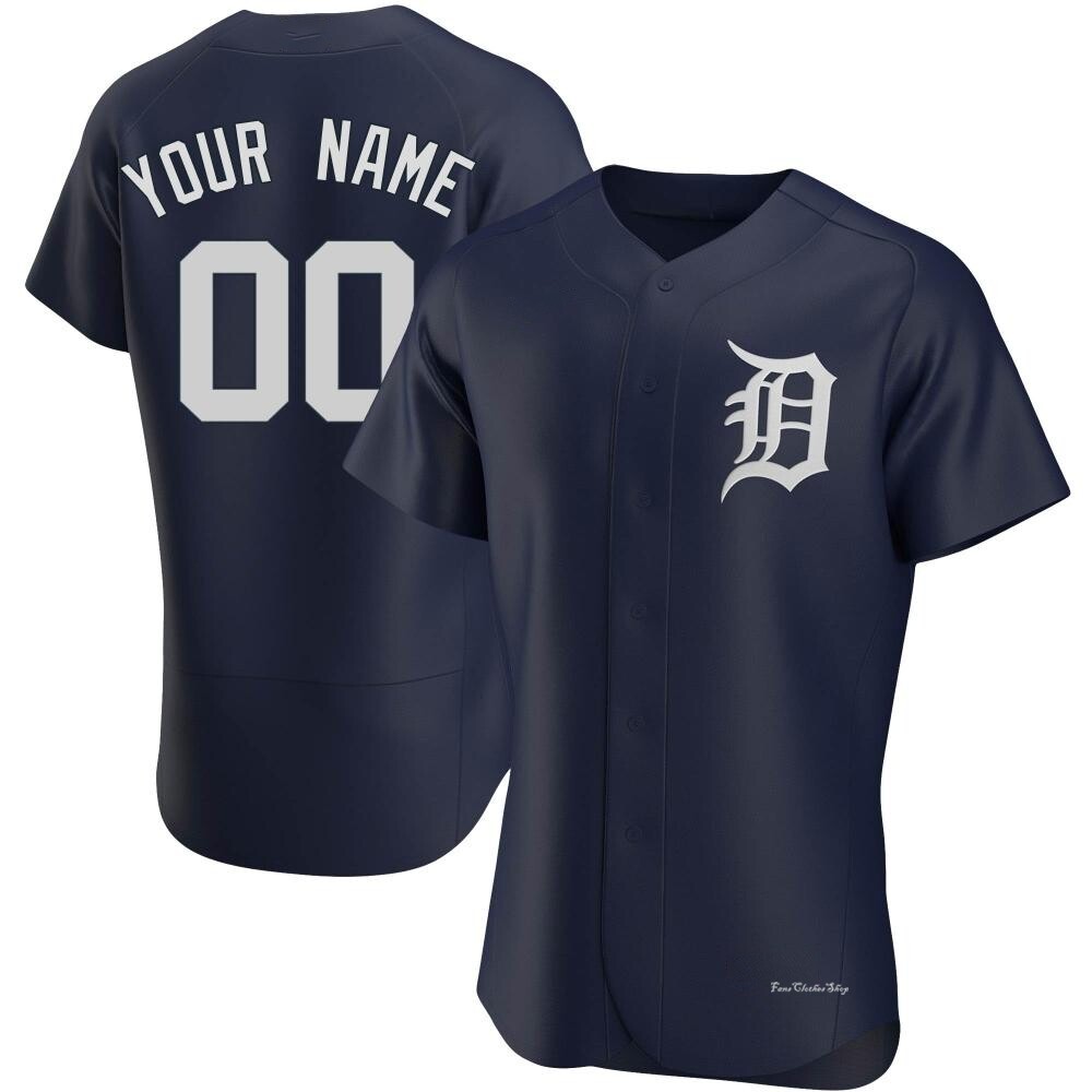 Men's Custom Detroit Tigers Authentic Navy Alternate Jersey