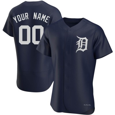 Men's Custom Detroit Tigers Authentic Navy Alternate Jersey