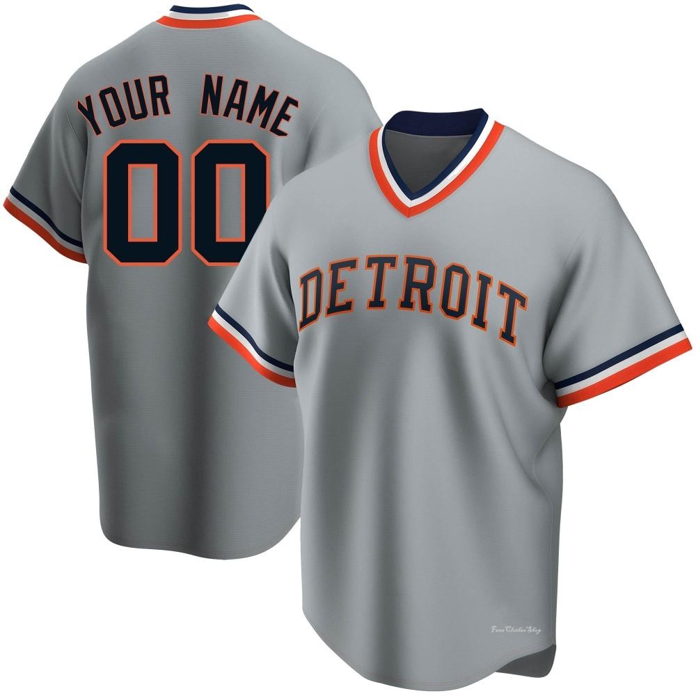 Men's Custom Detroit Tigers Replica Gray Road Cooperstown Collection Jersey