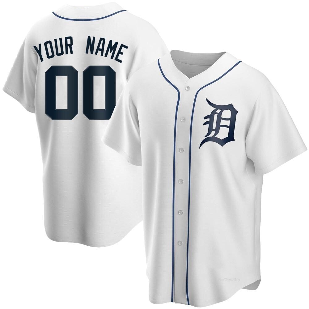 Men's Custom Detroit Tigers Replica White Home Jersey
