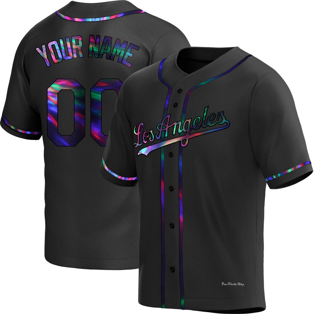 Men's Custom Los Angeles Dodgers Replica Black Holographic Alternate Jersey