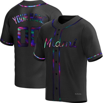 Men's Custom Miami Marlins Replica Black Holographic Alternate Jersey