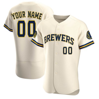 Men's Custom Milwaukee Brewers Authentic Cream Home Jersey