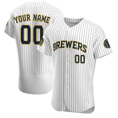 Men's Custom Milwaukee Brewers Authentic White Alternate Jersey