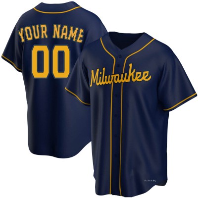 Men's Custom Milwaukee Brewers Replica Navy Alternate Jersey