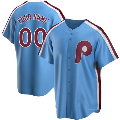 Men's Custom Philadelphia Phillies Replica Light Blue Road Cooperstown Collection Jersey