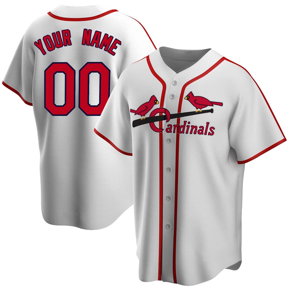 Men's Custom St. Louis Cardinals White Home Cooperstown Collection Jersey
