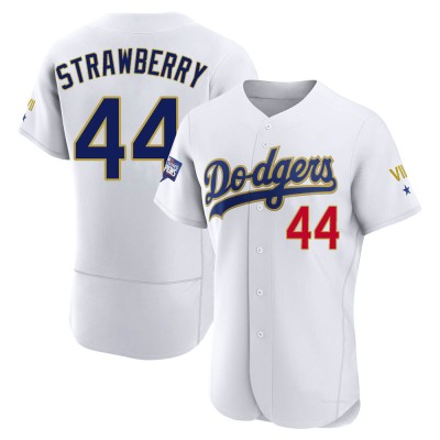 Men's Darryl Strawberry Los Angeles Dodgers Authentic White/Gold 2021 Gold Program Player Jersey