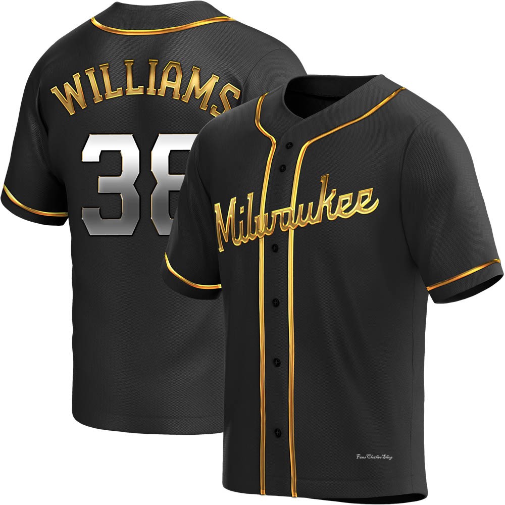 Men's Devin Williams Milwaukee Brewers Replica Black Golden Alternate Jersey