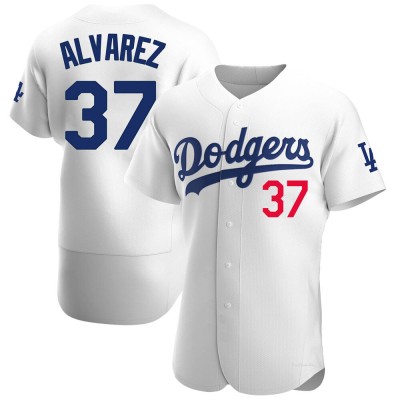 Men's Eddy Alvarez Los Angeles Dodgers Authentic White Home Jersey