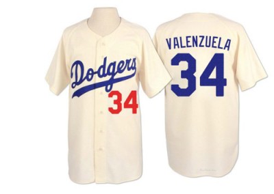 Men's Fernando Valenzuela Los Angeles Dodgers Authentic Cream Throwback Jersey