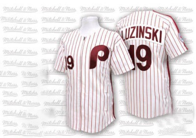 Men's Greg Luzinski Philadelphia Phillies Authentic White/Red Strip Throwback Jersey