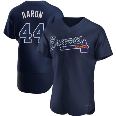 Men's Hank Aaron Atlanta Braves Authentic Navy Alternate Team Name Jersey