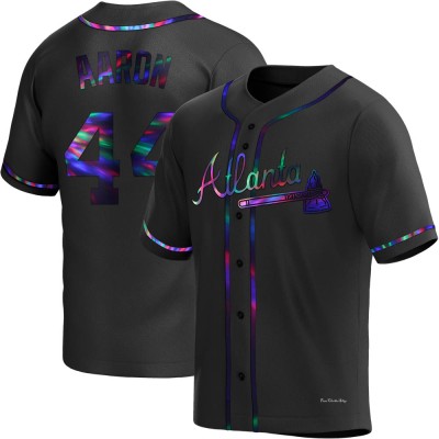 Men's Hank Aaron Atlanta Braves Replica Black Holographic Alternate Jersey