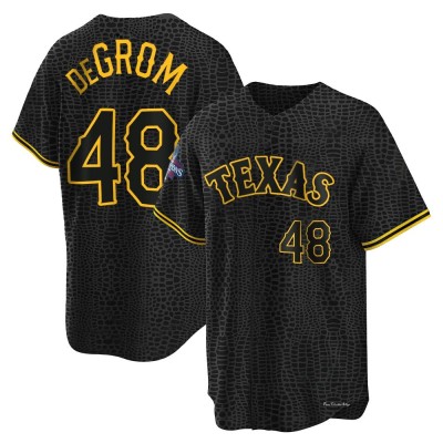 Men's Jacob deGrom Texas Rangers Replica Black Snake Skin City 2023 World Series Champions Jersey