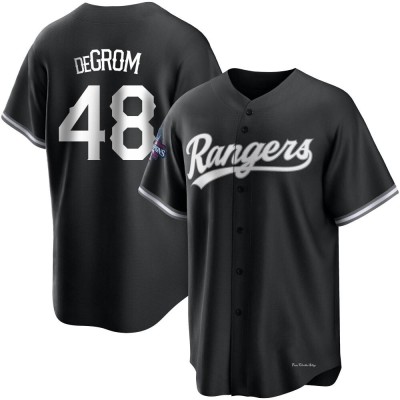 Men's Jacob deGrom Texas Rangers Replica White Black 2023 World Series Champions Jersey