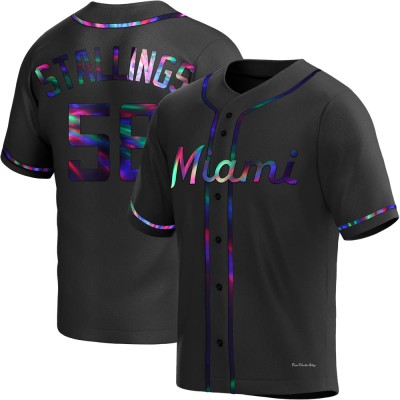 Men's Jacob Stallings Miami Marlins Replica Black Holographic Alternate Jersey