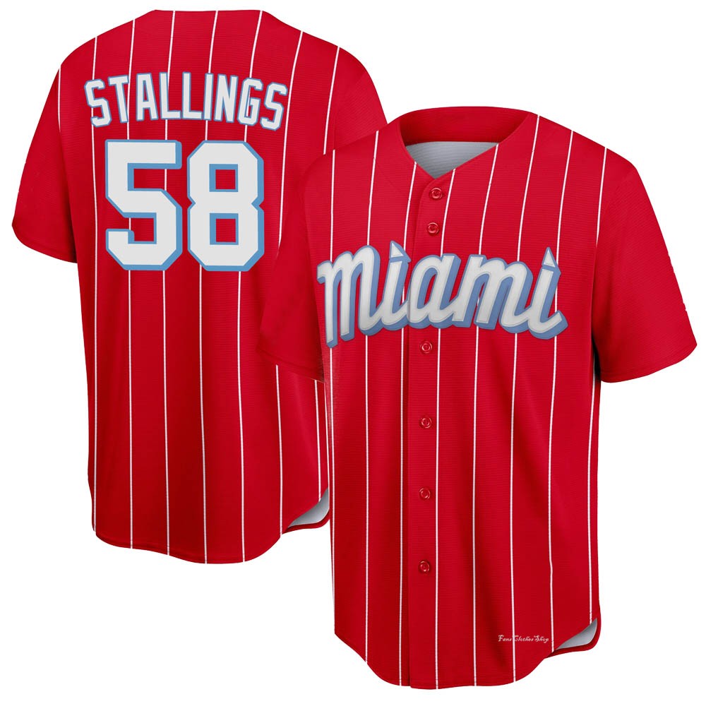 Men's Jacob Stallings Miami Marlins Replica Red 2021 City Connect Jersey
