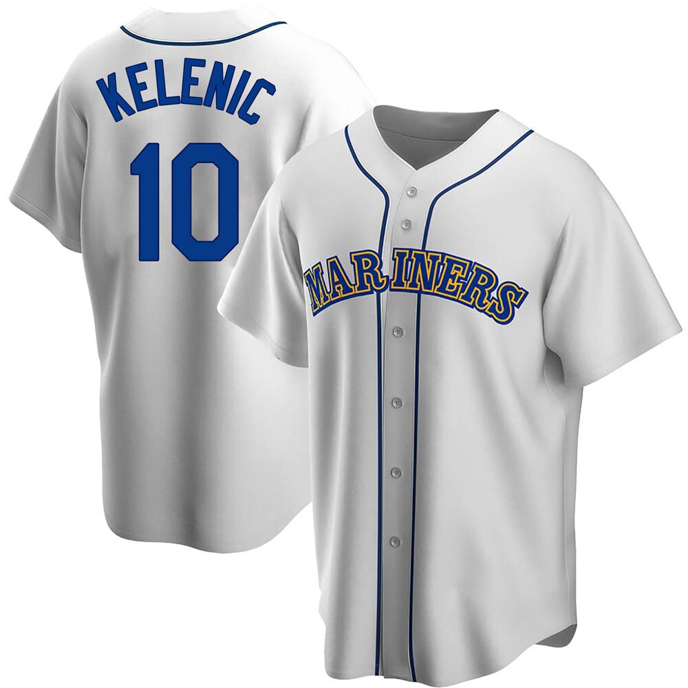 Men's Jarred Kelenic Seattle Mariners Replica White Home Cooperstown Collection Jersey