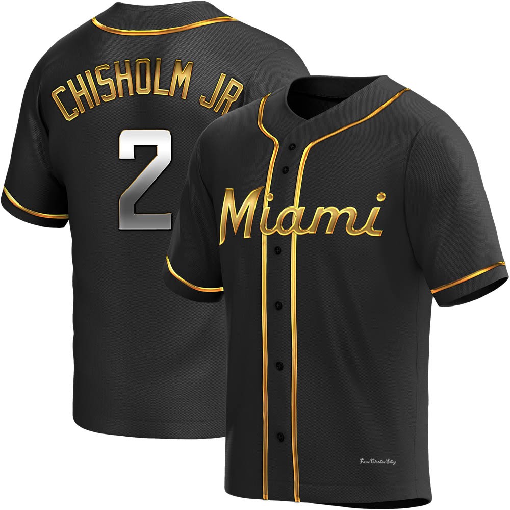 Men's Jazz Chisholm Jr. Miami Marlins Replica Black Golden Alternate Jersey