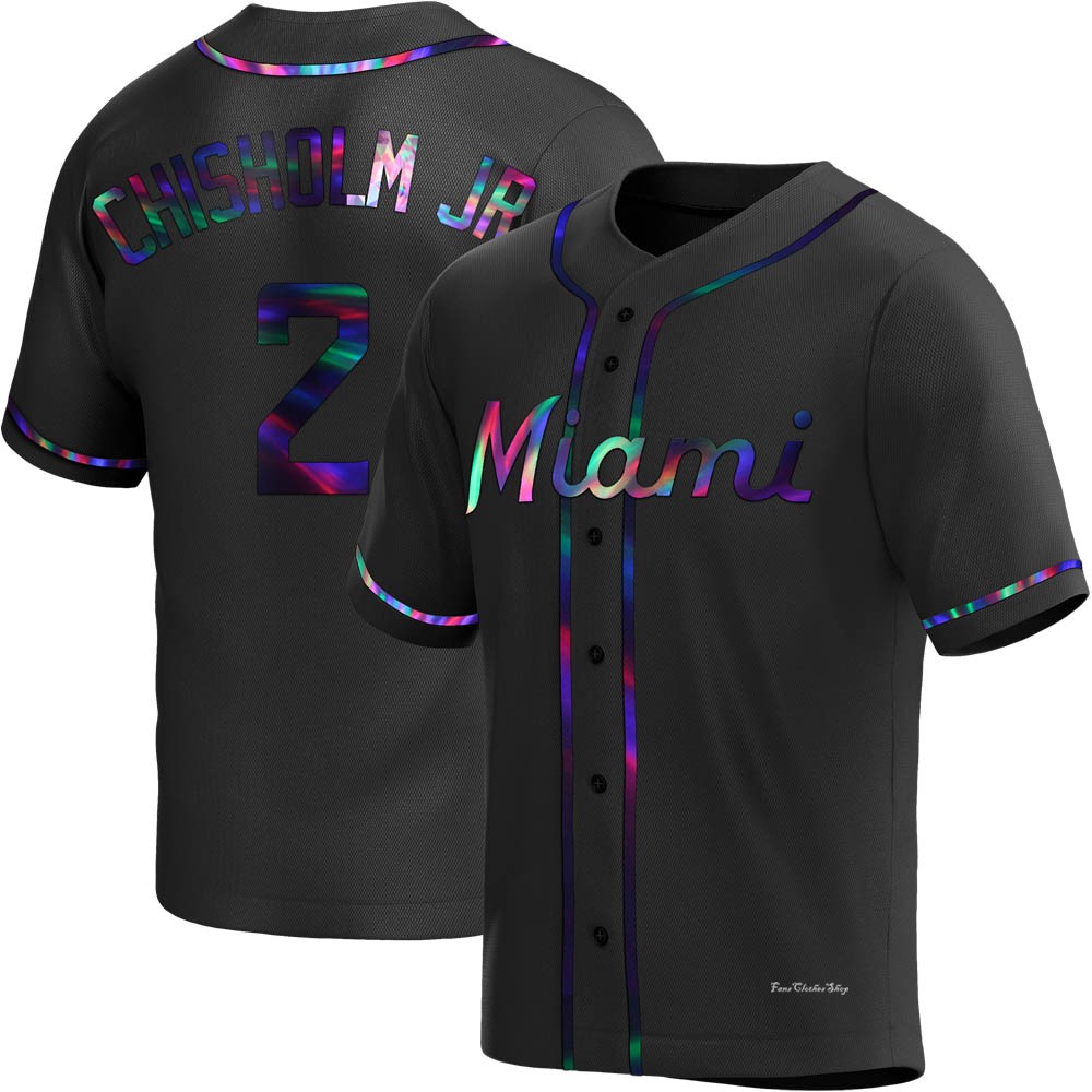 Men's Jazz Chisholm Jr. Miami Marlins Replica Black Holographic Alternate Jersey