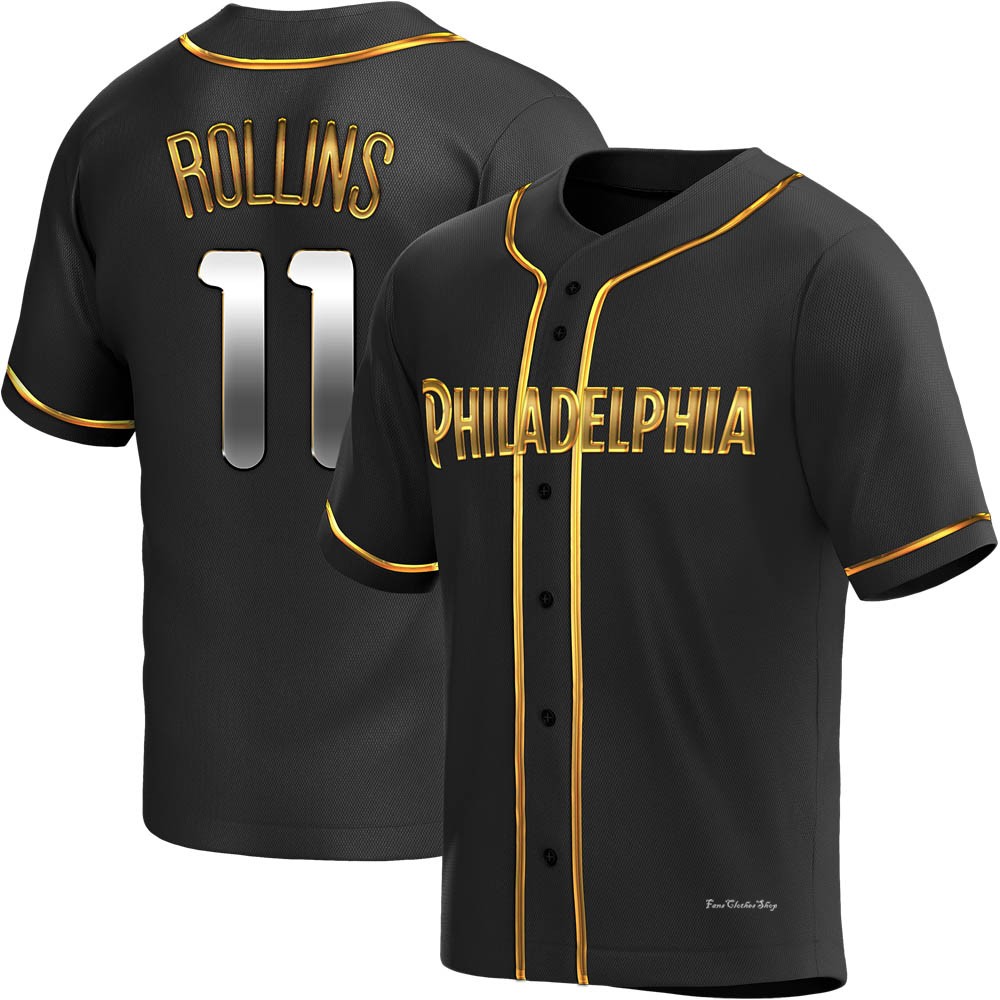 Men's Jimmy Rollins Philadelphia Phillies Replica Black Golden Alternate Jersey