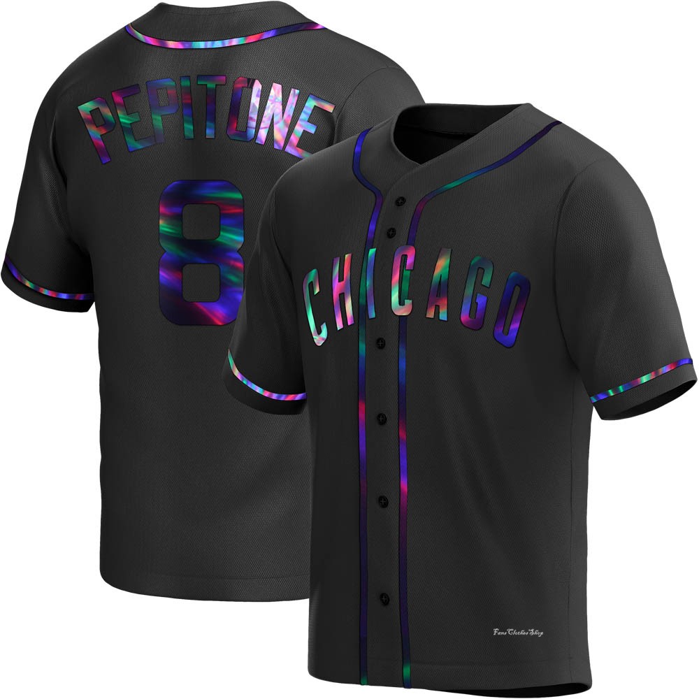 Men's Joe Pepitone Chicago Cubs Replica Black Holographic Alternate Jersey