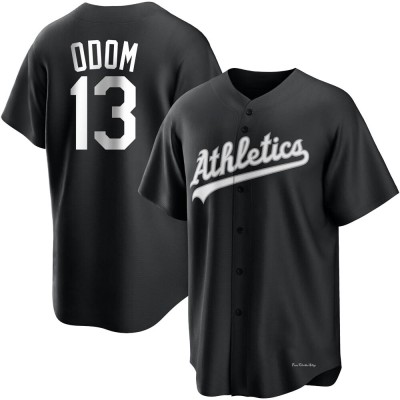 Men's John Odom Oakland Athletics Replica Black/White Jersey