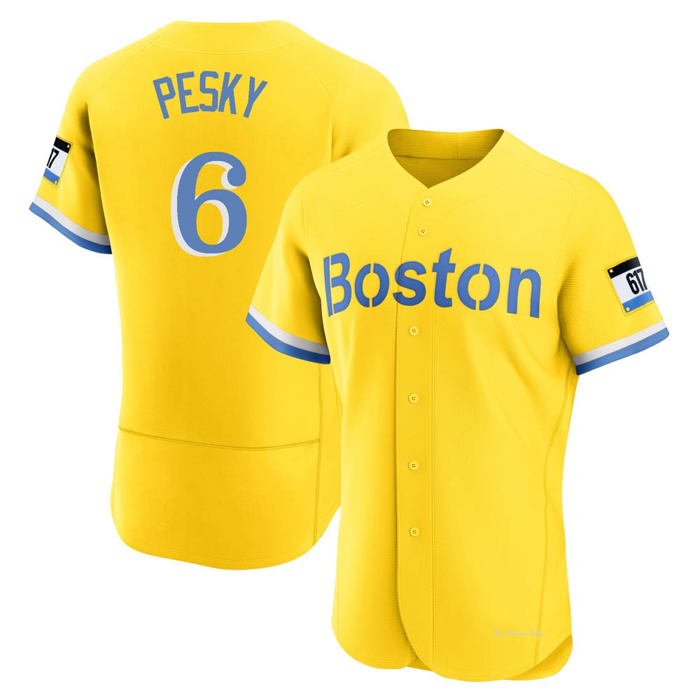 Men's Johnny Pesky Boston Red Sox Authentic Gold/Light Blue 2021 City Connect Jersey