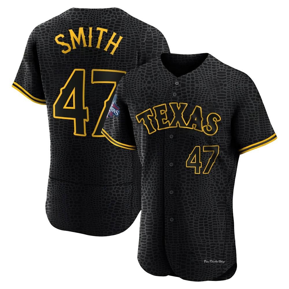 Men's Josh Smith Texas Rangers Authentic Black Snake Skin City 2023 World Series Champions Jersey