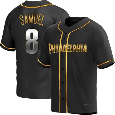 Men's Juan Samuel Philadelphia Phillies Replica Black Golden Alternate Jersey