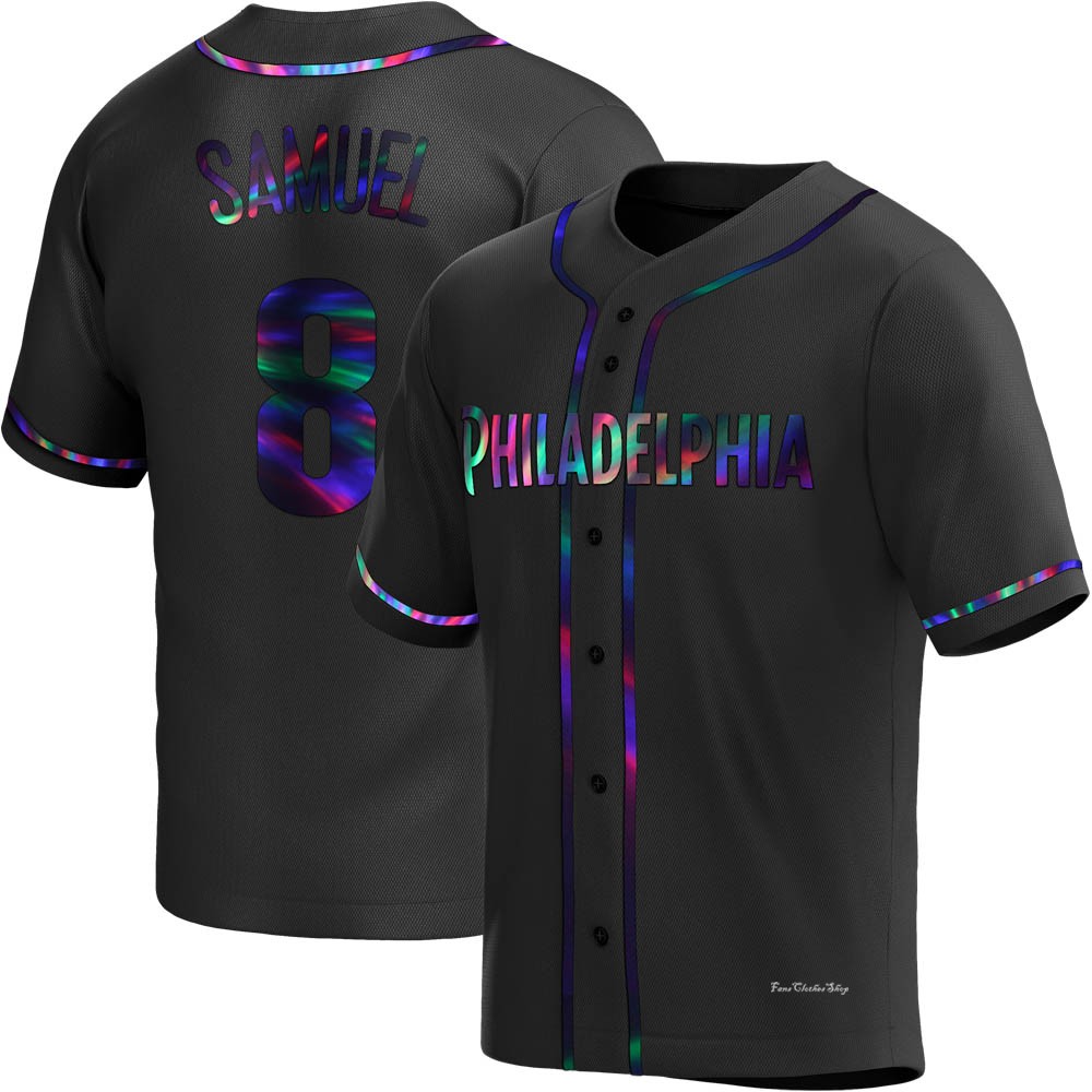 Men's Juan Samuel Philadelphia Phillies Replica Black Holographic Alternate Jersey