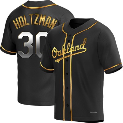 Men's Ken Holtzman Oakland Athletics Replica Black Golden Alternate Jersey