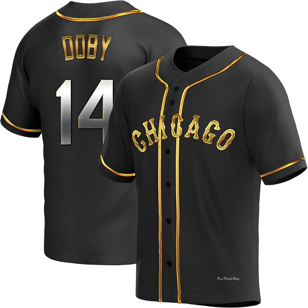 Men's Larry Doby Chicago White Sox Replica Black Golden Alternate Jersey