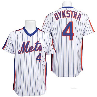 Men's Lenny Dykstra New York Mets Authentic White/Blue Strip Throwback Jersey