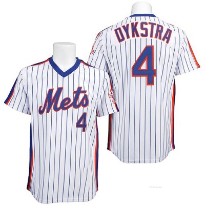 Men's Lenny Dykstra New York Mets Replica White/Blue Strip Throwback Jersey