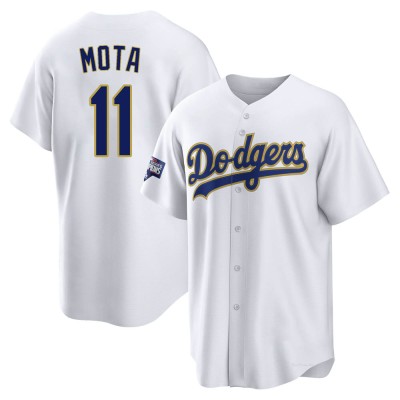 Men's Manny Mota Los Angeles Dodgers Replica White/Gold 2021 Gold Program Player Jersey