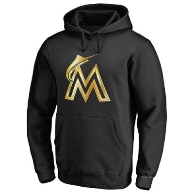 Men's Miami Marlins Gold Collection Pullover Hoodie - Black