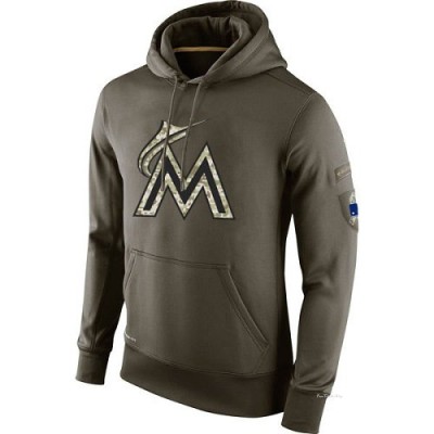 Men's Miami Marlins Olive Salute To Service KO Performance Hoodie