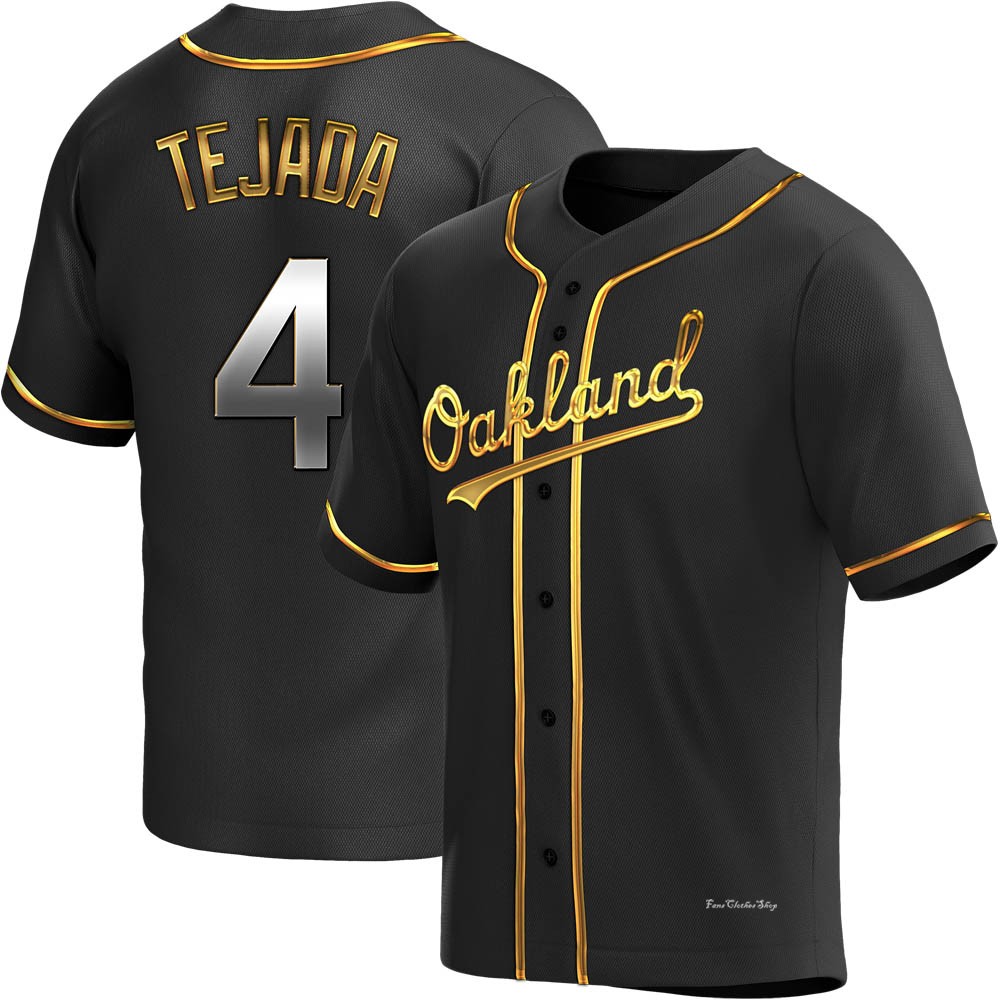 Men's Miguel Tejada Oakland Athletics Replica Black Golden Alternate Jersey