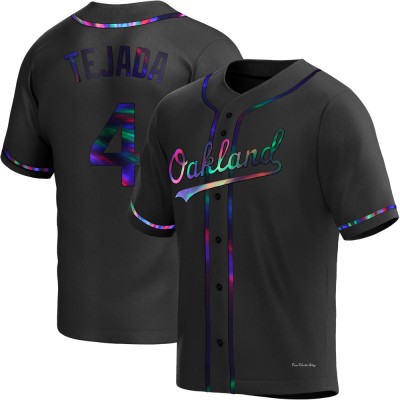 Men's Miguel Tejada Oakland Athletics Replica Black Holographic Alternate Jersey