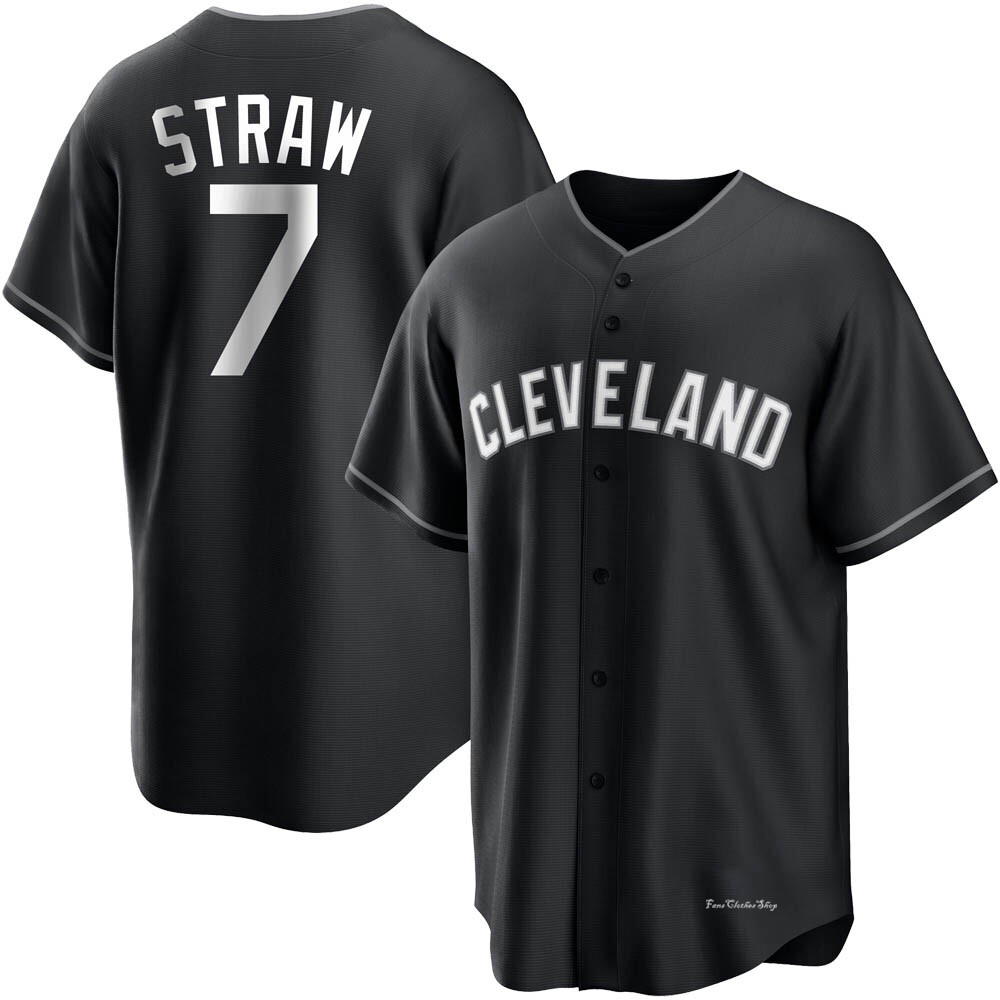 Men's Myles Straw Cleveland Guardians Replica Black/White Jersey