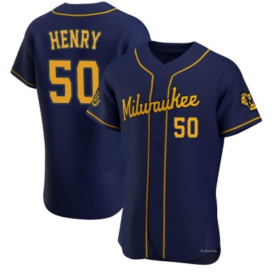 Men's Payton Henry Milwaukee Brewers Authentic Navy Alternate Jersey