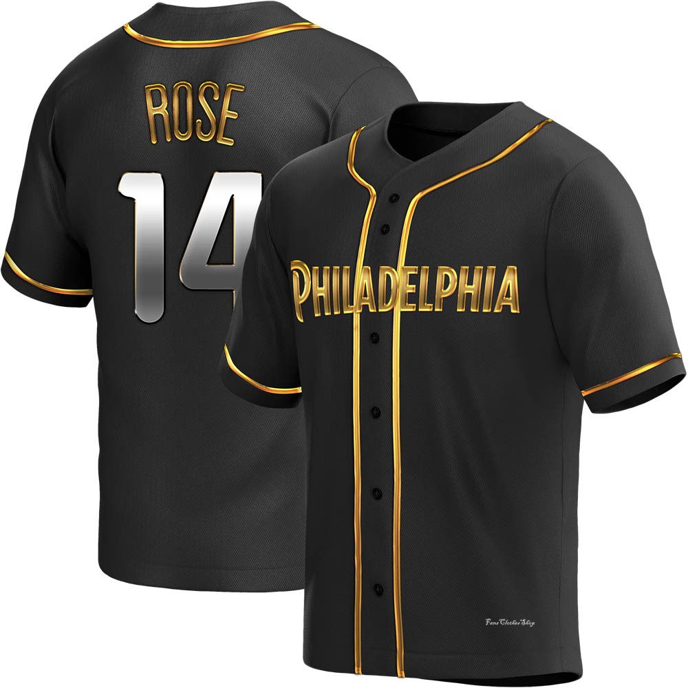 Men's Pete Rose Philadelphia Phillies Replica Black Golden Alternate Jersey