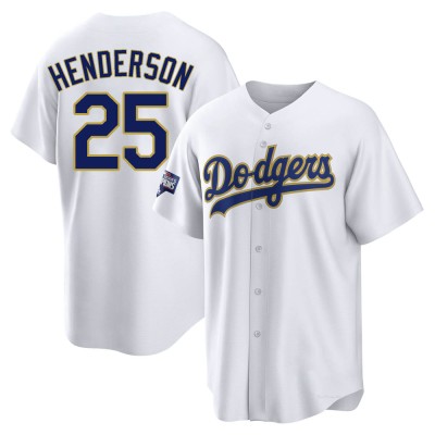 Men's Rickey Henderson Los Angeles Dodgers Replica White/Gold 2021 Gold Program Player Jersey