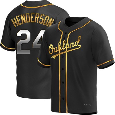 Men's Rickey Henderson Oakland Athletics Replica Black Golden Alternate Jersey